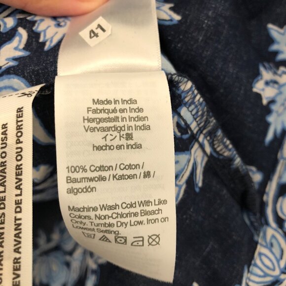 J. CREW Blue Floral Ruffle Top Long Sleeve Blouse XS 36" Cotton100 - Picture 8 of 9